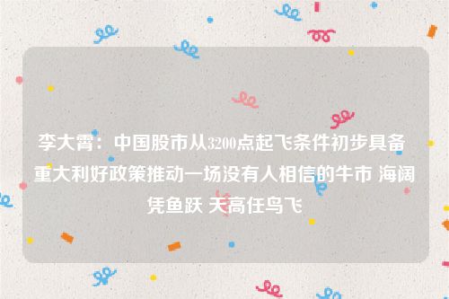 李大霄：中国股市从3200点起飞条件初步具备 重大利好政策推动一场没有人相信的牛市 海阔凭鱼跃 天高任鸟飞