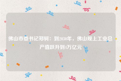 佛山市委书记郑轲：到2030年，佛山规上工业总产值跃升到4万亿元